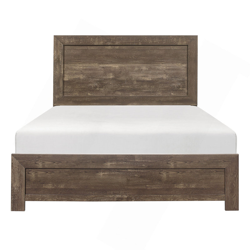 Mobilier de chambre à coucher en bois blanc avec lit simple à panneau simple 1pc, Lit double, Brun rustique