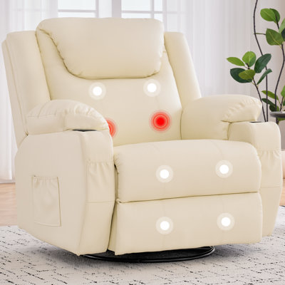 Oversized Recliner Chair, 360° Swivel Recliner for Adults, Rocker Chair With Heat And Massage, Manual Recliner with Remote Control and Cup Holder for by Ebern Designs