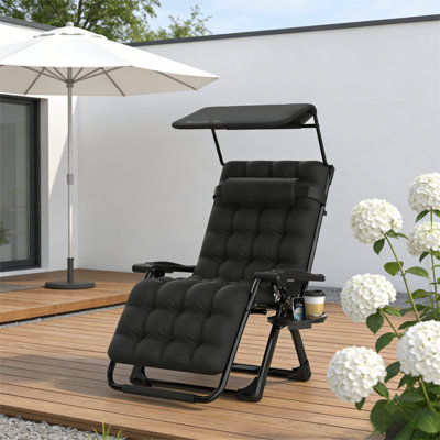Zero Gravity Chair With Canopy, 500 Lb Heavy-Duty Adjustable Reclining Lounge Chair With Cushion, Pillow & Cup Holder, Foldable Outdoor Patio Recliner
