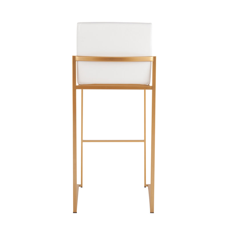 Brieon High Back Faux Leather Bar & Counter Stool, Faux Leather, White/Gold, Counter Stool (26" Seat Height)