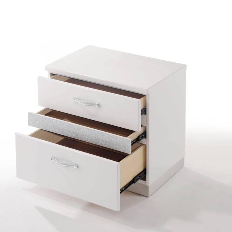 White Gloss Wood and Metal 2-Drawer Nightstand
