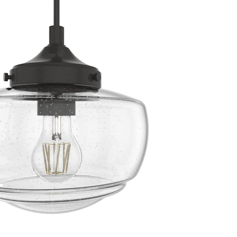 Saddle Creek 3 - Light Schoolhouse Cluster Pendant, Clear Seeded, Noble Bronze