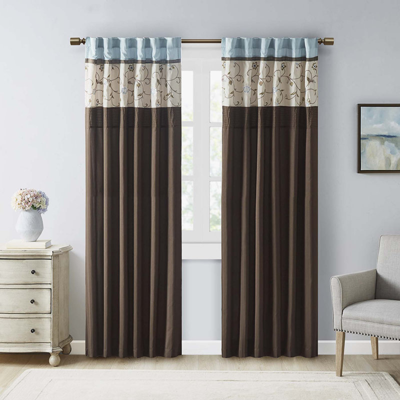 Vanarsdale Room Darkening Curtain Single Panel, Brown/Blue, 50" W x 84" L