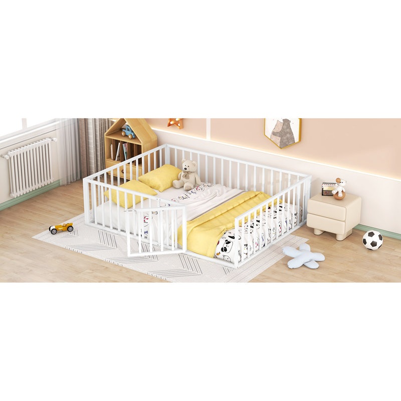 Cadre de lit blanc en métal avec clôture et porte pour grand lit enchanteur, Grand lit, Blanc