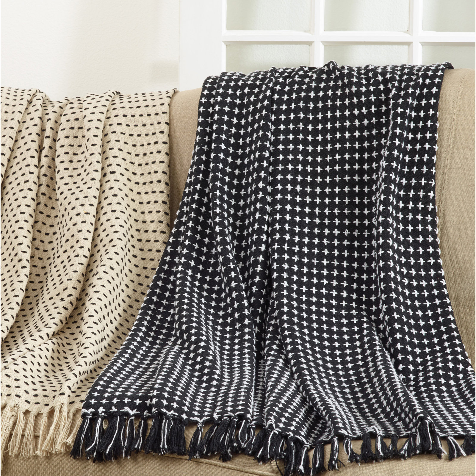 Fairdale Cotton Hand Woven Throw Blanket, Black