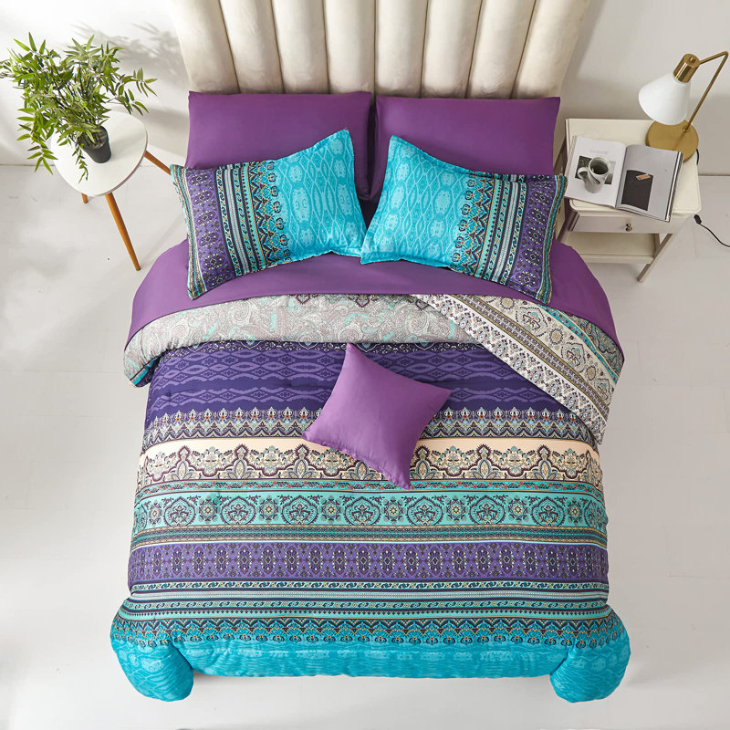 Ensemble de courtepointe 8 pièces Bohemian, Turquoise, Édredon grand + 7 articles supplémentaires