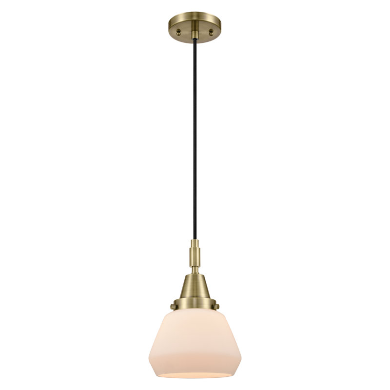 Downtown Urban - Caden Amylynn - Mini-luminaire suspendu à cordon 1 lumière 7 po, Blanc mat, Laiton antique