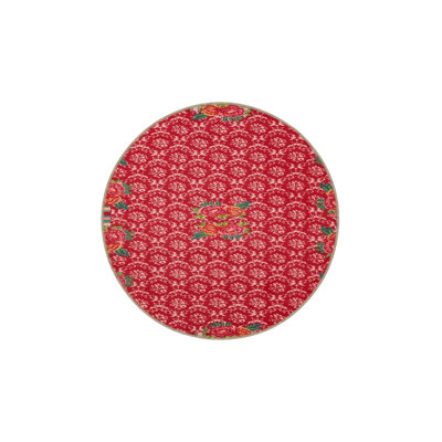 Geometric Red Floral Patterned Woven Floor Carpet