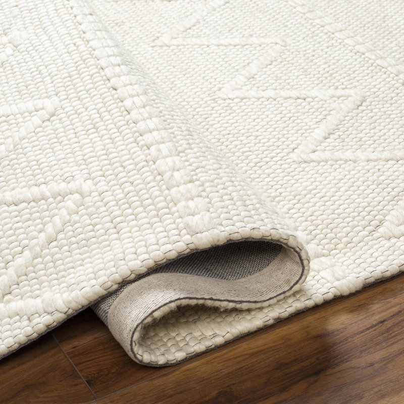 Rectangle Ronya Polyester/Wool Area Rug in Cream, Rectangle 6' x 9'