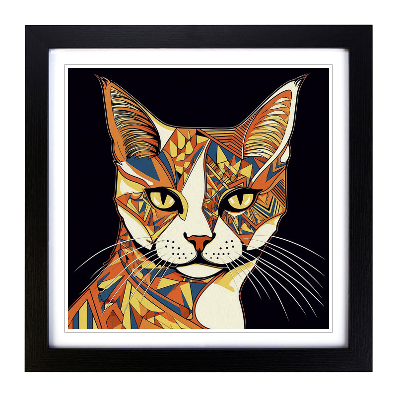 Ziggy Stardust Cat Art Deco No.2 - Framed Print, Black Framed