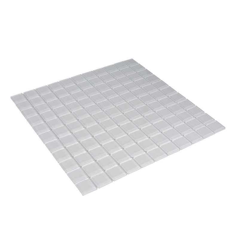 1" x 1" Polished Glass Mosaic Tile, Ice White