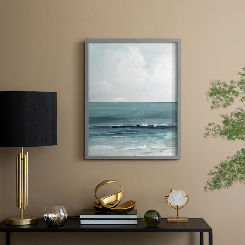 Teal Seas I Framed Print - Solid Wood, Grey, 30" H x 24" W