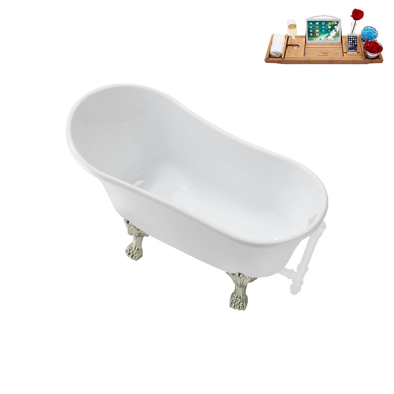 51.2'' x 25.6'' Soaking Acrylic Bathtub, Brushed Nickel, Glossy White