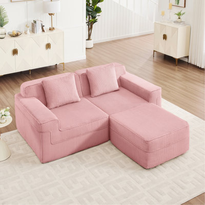 Canapé d'intérieur, canapé modulaire moderne en L à 2 places avec siège profond, coussins décoratifs et repose-pieds mobile pour un confort et une détente ultimes