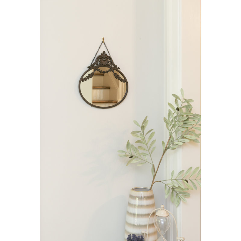 Pabst Pewter Framed Wall Mirror with Decorative Chain and Antique Finish, Antique