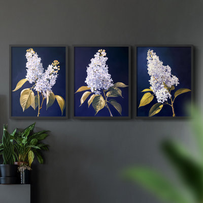 Étude florale série LX - ensemble de 3 estampes giclées encadrées - prêt à être accroché