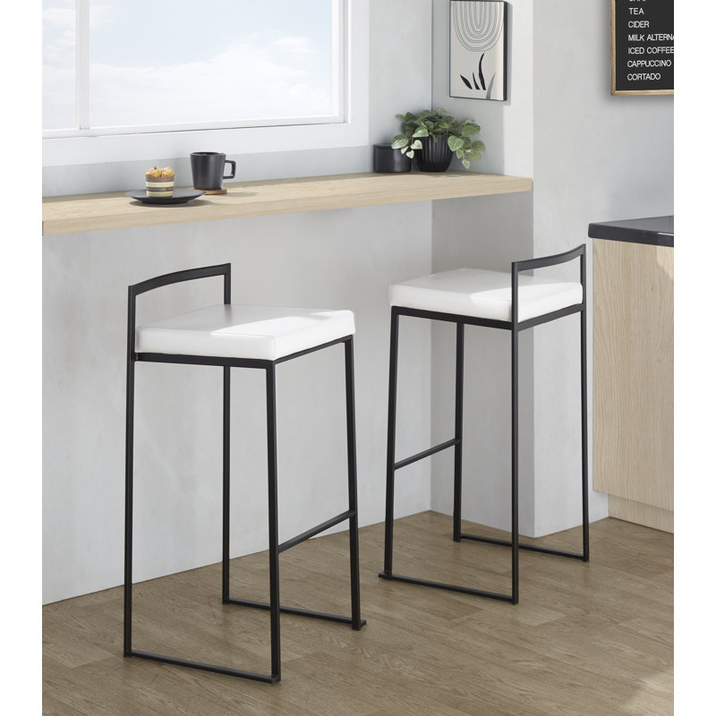 Tabouret de bar et de comptoir Ernestine, Simili cuir blanc, Noir, Tabouret de bar (siège d'une hauteur de 31 po)