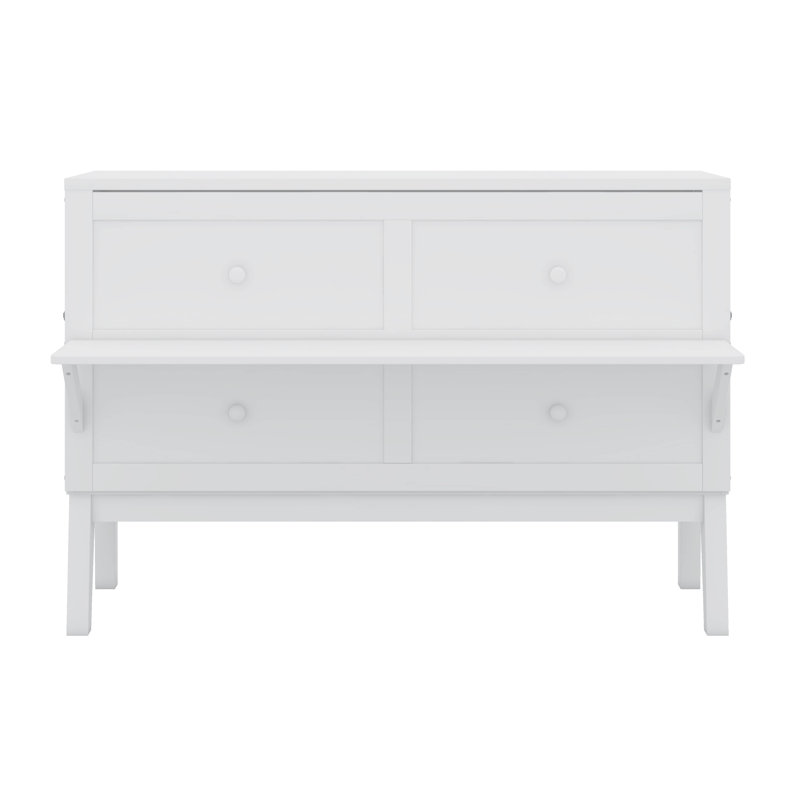 Lit escamotable Taghrid avec port USB et tablettes amovibles de chaque côté, Blanc, Grand