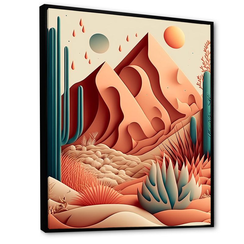 «Sun and Moon in Graphic Cactus Dessert», reproduction sur toile, H 20 po x l 12 po x P 1 po, Toile avec cadre flottant noir