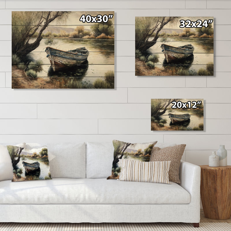 Reproduction d'art mural en bois de bateau de pêche Davisboro, H 12 po x l 20 po x P 1 po