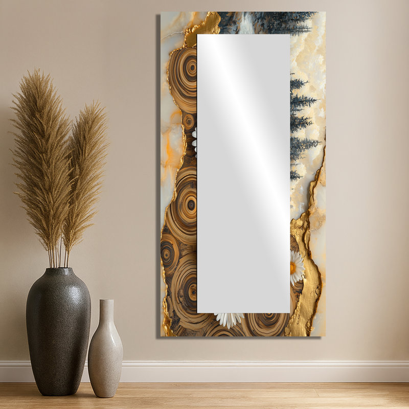 «Daisies Flowers Forest Wooden Landscape I» - Miroir mural décoratif floral - imprimé sur métal, 28 po x 55 po