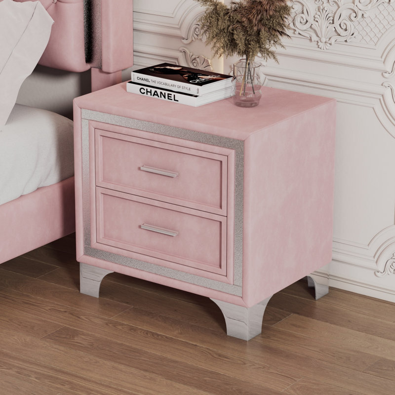 Table de chevet en velours avec 2 tiroirs, table de chevet de style Mid-Century pour chambre à coucher, armoire d'appoint rétro