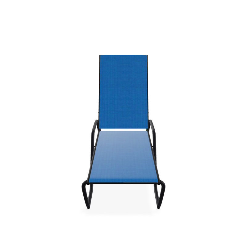 Outdoor Rust-Resistant Metal Chaise Lounge, Textured Black, Pacific Blue 28D
