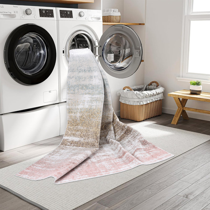 Machine Washable Nash Ivory/Brown Rug, Rectangle 8'11" x 12'