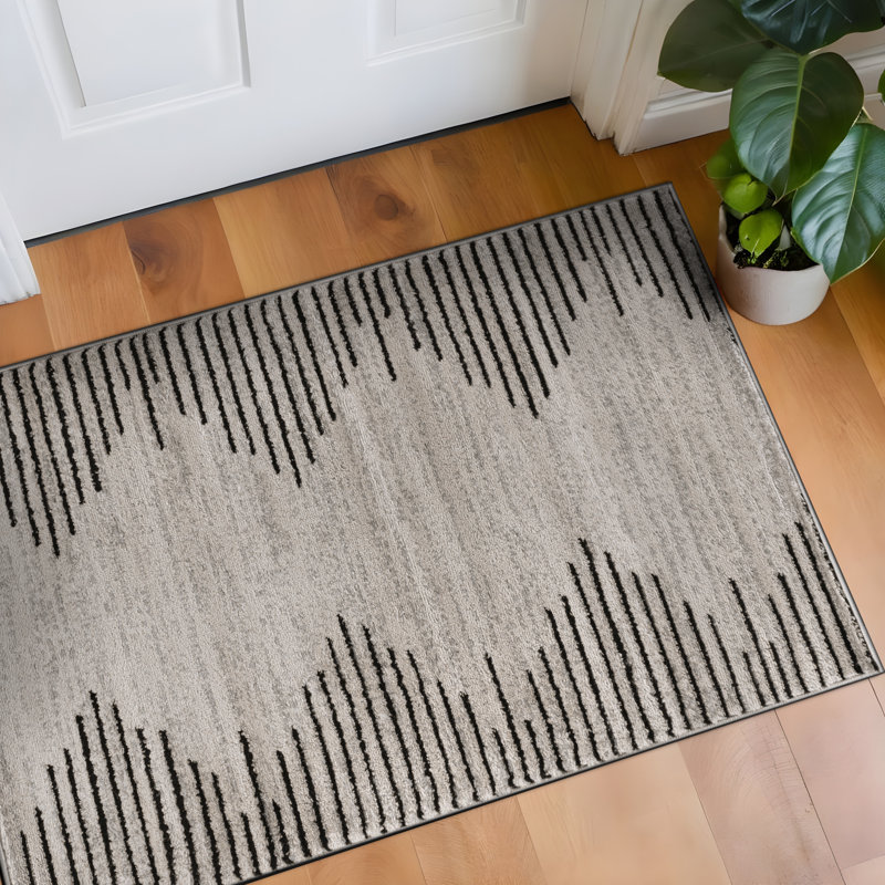 Tapis crème / noir Damarcus, Rectangle 2 pi 7 po x 4 pi, Cream