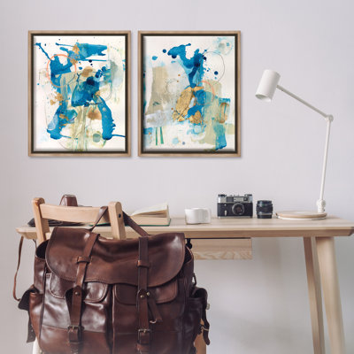 «Abstract Blue Gold Splash», ensemble de 2 toiles flottantes encadrées par Allison Ford