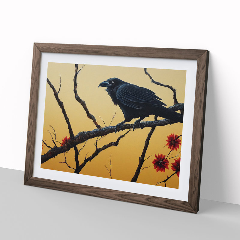 Victorious Crow Bird - Framed Print, 34cm H x 46cm W, Walnut