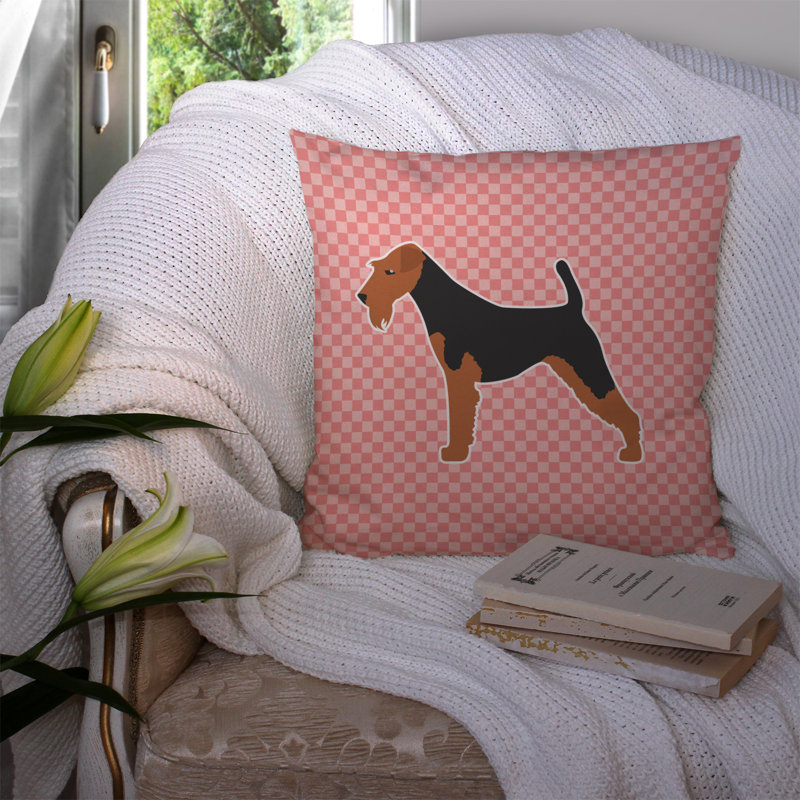 Coussin décoratif intérieur/extérieur airedale, H 14 po x l 14 po x P 3 po, Rose
