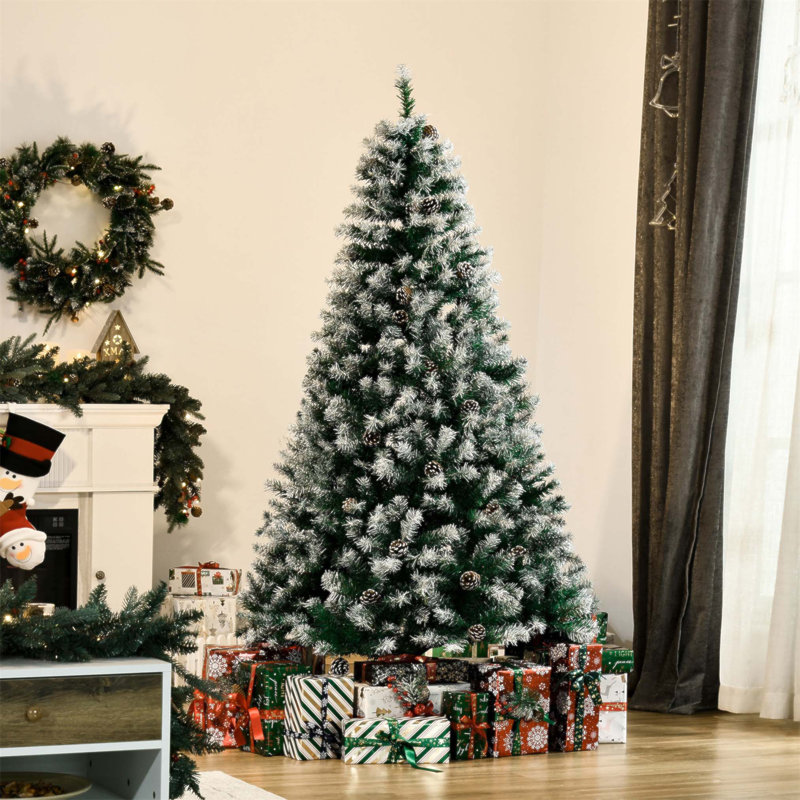 Sapin de Noël artificiel enneigé 6 pi avec branches réalistes, 61 pommes de pin et 800 pointes