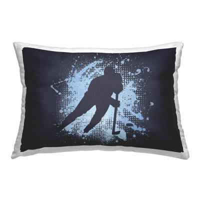 Design de coussin décoratif imprimé "Hockey Stance Blue Splash" par Jim Baldwin