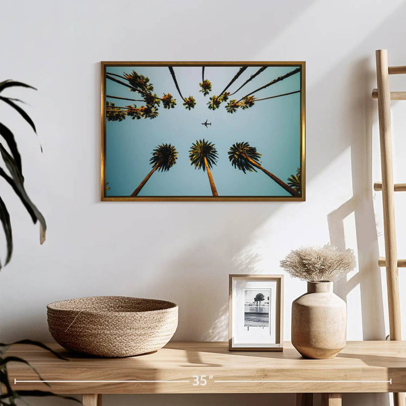 Avion au-dessus de palmiers, Cadre flottant doré, 19 po x 13 po