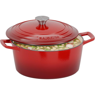 Bakken Enameled Cast Iron Dutch Oven Pot, 6qt Dutch Oven For Bread Baking, Braising & Roasting, Kitchen & Campfire Cooking, Moisture-locking Lid, Oven Safe Up To 500°f, Works On All Cooktops, Red