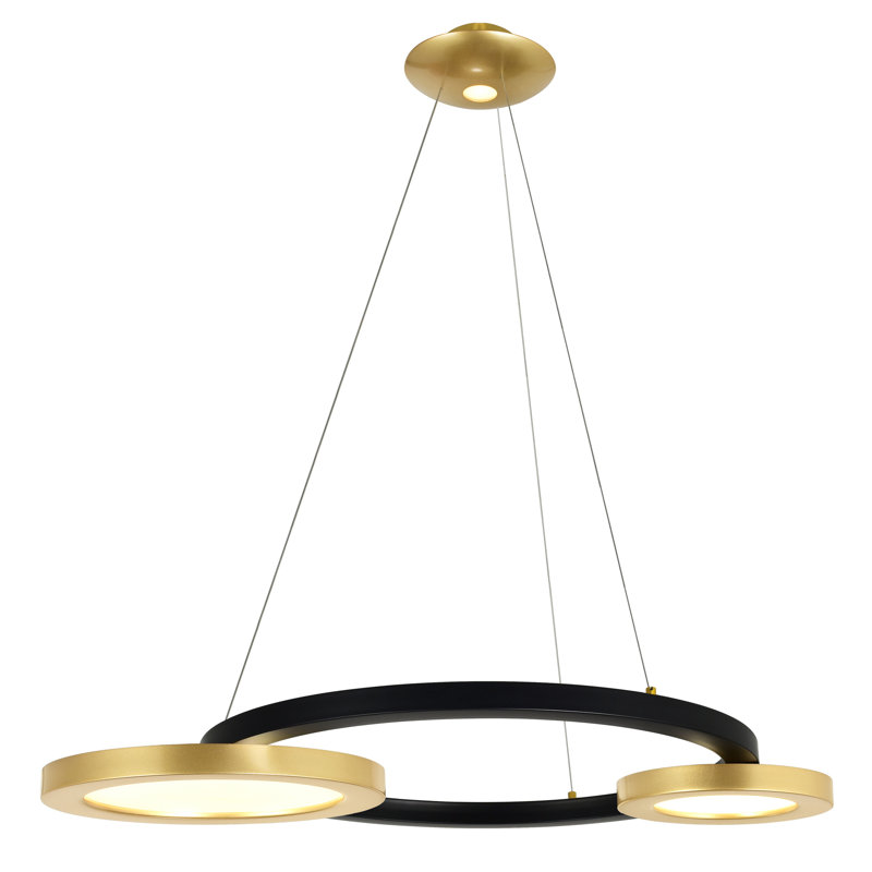 Lustre moderne moderne à DEL de 37 pouces de couleur or et noir pour le salon, la salle à manger et le vestibule