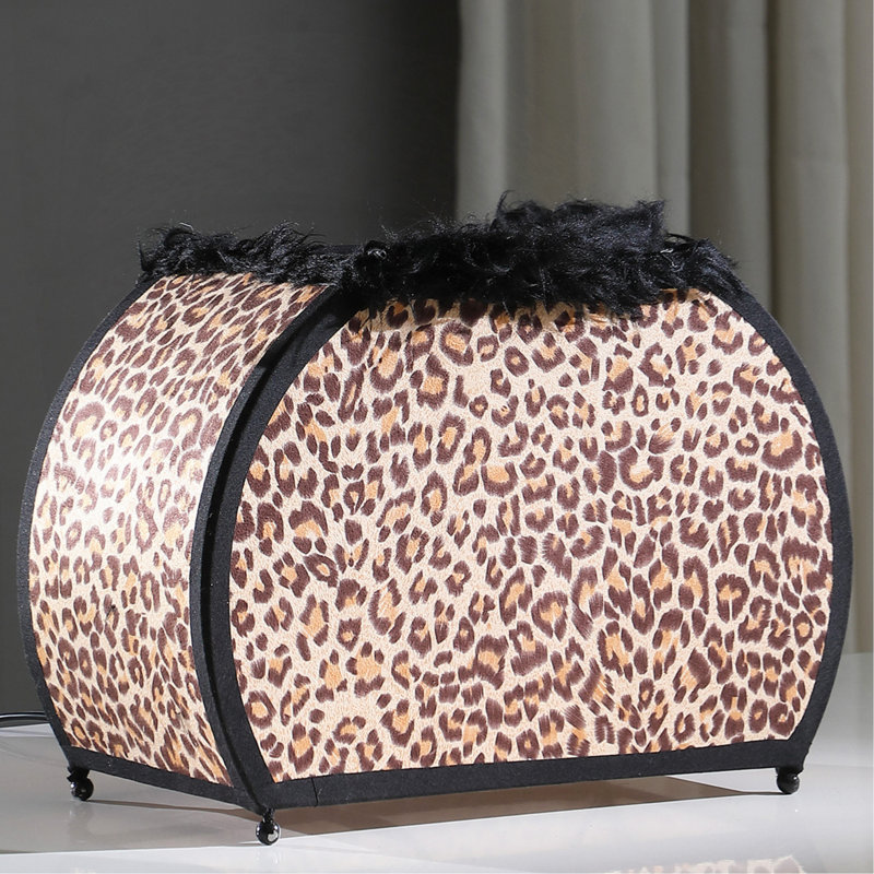 11.75" In Leopard Animal Print Purse W/ Black Faux Handle Table Lamp