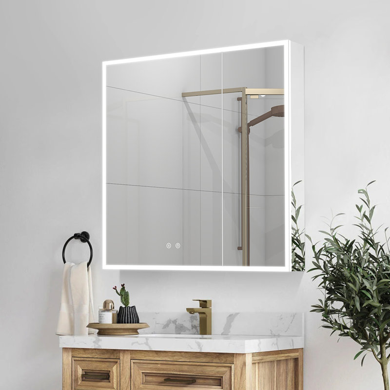 Azamat 30"H Recessed or Surface Mount Frameless LED Medicine Cabinet With  Adjustable Shelves, 30" H x 30" W x 4.63" D, Dual
