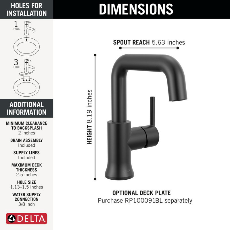 Single Handle Bathroom Faucet, Matte Black