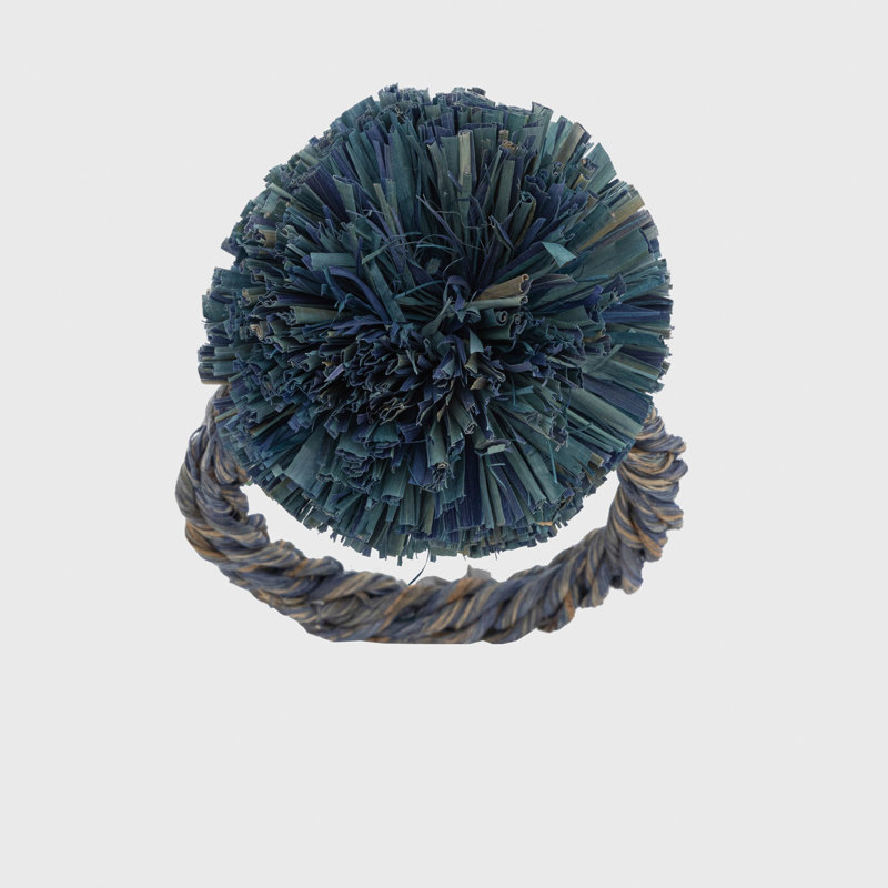 Straw Pompom Napkin Rings, Indigo