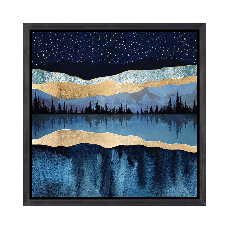 Lac de minuit - imprimé, H 18 po x l 18 po x 1,5 po, Cadre flottant noir patiné