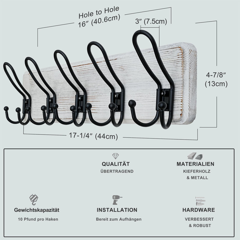 5 - Hook Coat Rack, White/Black