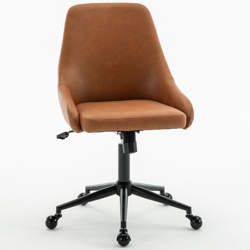 Upholstered Swivel Office Chair, Soft Padded Desk Chair with Silent Swivel & Rolling Wheels, Height Adjustable Computer Chair