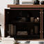 Buffet brun à 4 portes avec tablettes à plusieurs niveaux, portes pliantes et finition texturée pour le couloir du salon, rangement moderne à double usage de 58,3 po de largeur, esthétique contemporaine