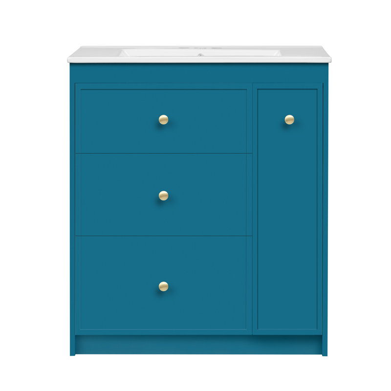  Vanity with Ceramic Sink, Freestanding Cabinet with 4 Drawers, Modern Storage Solution for Bathroom
