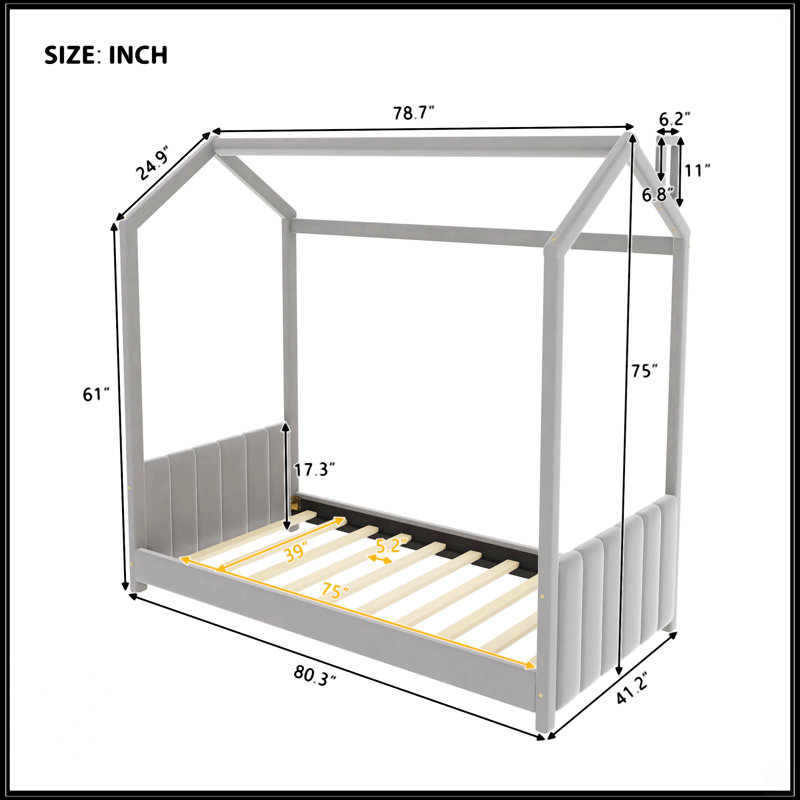 Twin Size Velvet House Bed