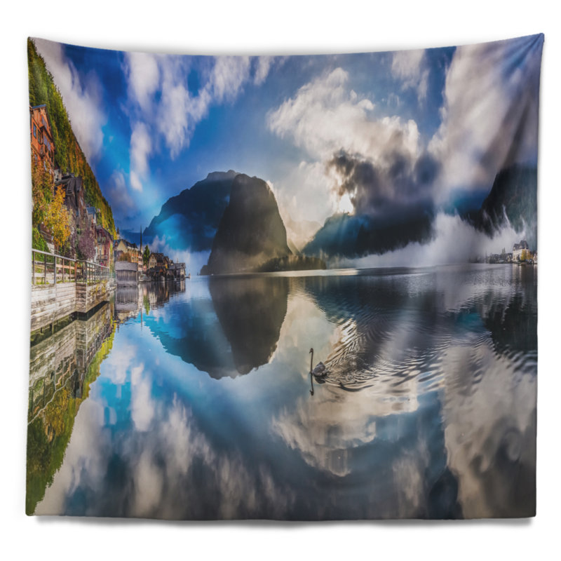 Tapisserie panorama alpiney village Landscape, H 78 po x l 92 po