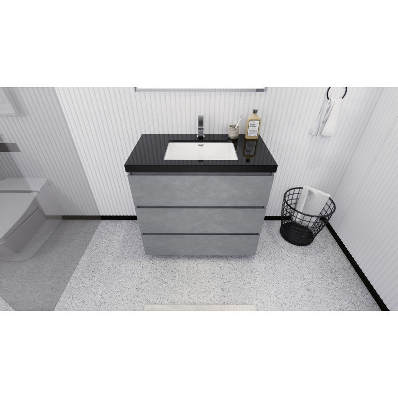 Santrice 35.5'' Single Bathroom Vanity with Acrylic Top, Cement Gray