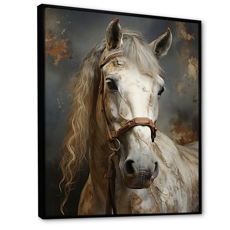 Lasaundra White Horse, H 32 po x l 16 po x P 1 po, Cadre flottant noir
